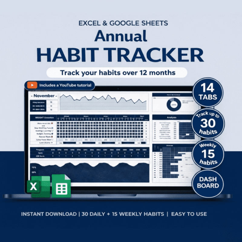 HABIT TRACKER & LIFE DASHBOARD [Google Sheets + Excel]